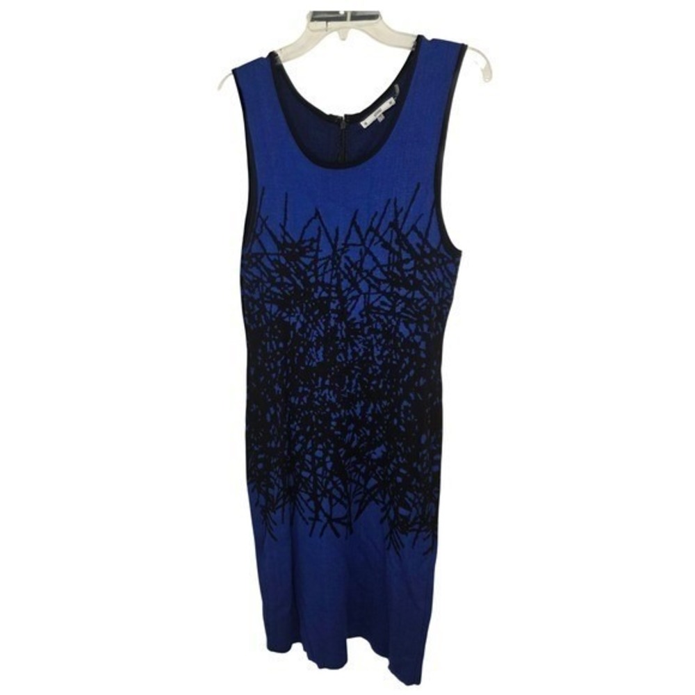 Sioni Cobalt Blue Black Abstract Print Knit Midi Sweater Dress Sleeveless Medium